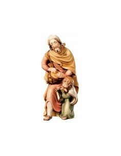Berger avec enfant - figurine en bois 6 cm