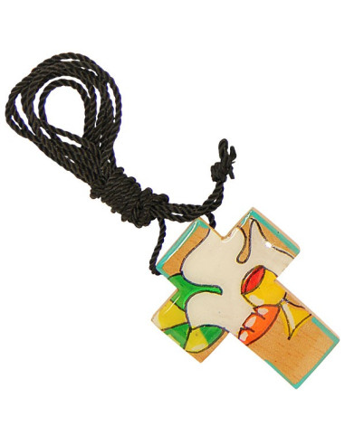 Croix en bois artisanale du Mexique – pendentif coloré