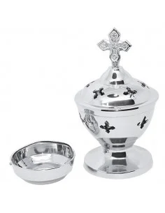 encensoir argenté orné de croix