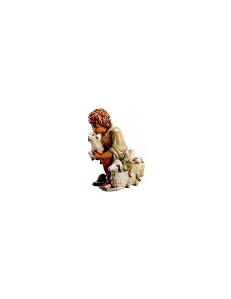 Young shepherd with sheep - 4 cm wooden figurine