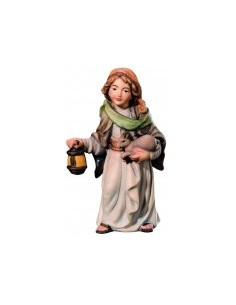 Junge Hirtin mit Kaninchen und Laterne - Holzfigur 6 cm