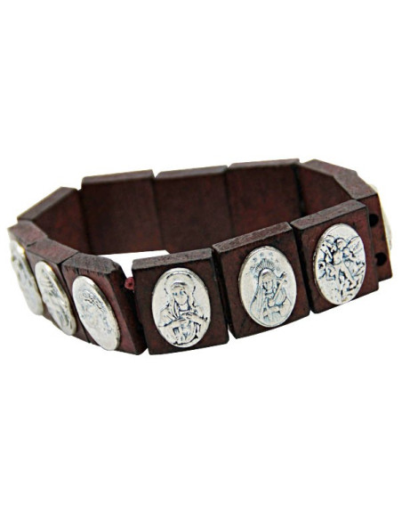 Bracelet Saints Protecteurs bois et médailles