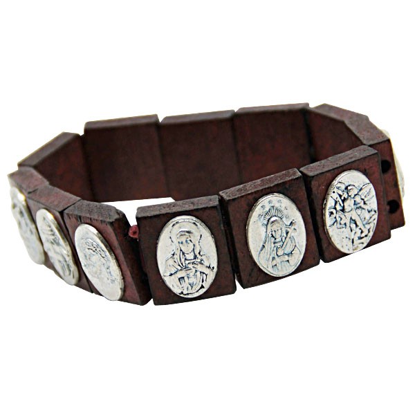 bracelet religieux des saints en bois 