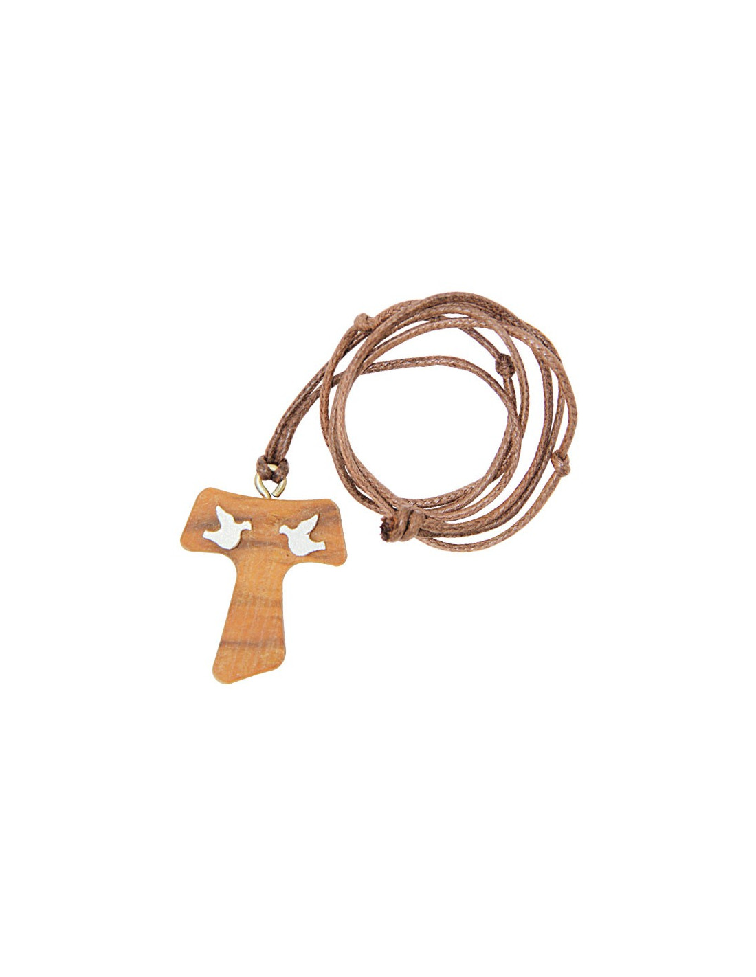 Necklace with cross TAU doves olive wood