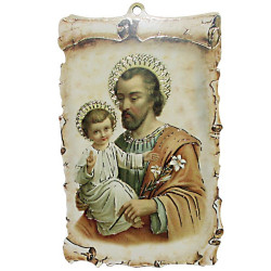 Saint Joseph and Child Jesus Wall Plaque – MDF Scroll, 10 × 14 cm