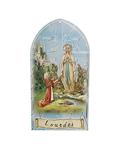 Cadre mural Apparition de Lourdes en bois avec prière – 10 × 20 cm