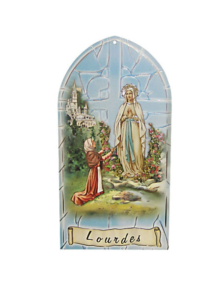 Lourdesverschijning: houten wandplaat met huisgebed – 10 × 20 cm