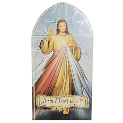 Quadretto murale Gesù Misericordioso in legno MDF – 10 × 20 cm