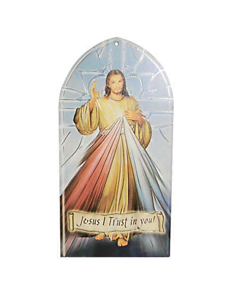 Cuadro mural Jesús Misericordioso en madera MDF – 10 × 20 cm