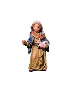 Bergère jeune avec lapin - figurine en bois 12 cm