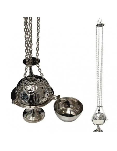 Encensoir sculpté avec croix et chainette