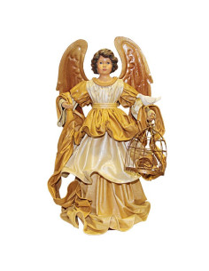 Engel goldenes Kleid mit Vogelkäfig und Taube - 42 cm
