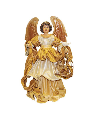 Engel goldenes Kleid mit Vogelkäfig und Taube - 42 cm