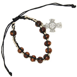 Bracciale in legno con croci dei Santi Protettori - beige
