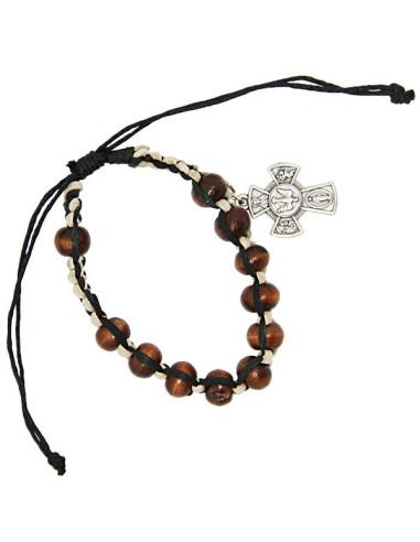 Bracciale in legno con croci dei Santi Protettori - beige