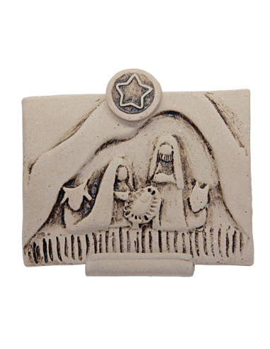 Carved iconic plaque of the Holy Family in terracotta