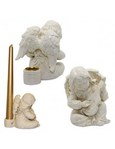 White ceramic angel candle holder - guitar