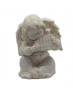 Candlestick angel white ceramic - panpipes