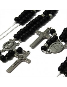 Schwarze Rosenkranz-Holzperlenkette