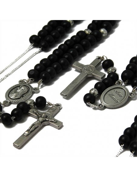 Chapelet noir perles en bois collier