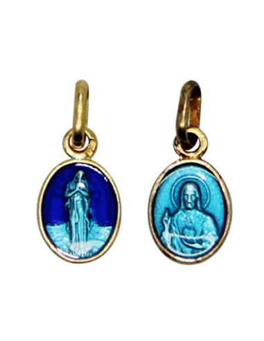 Medaille der Jungfrau der Armen von Banneux – blaues Emaille & vergoldet – 5 x 6 mm