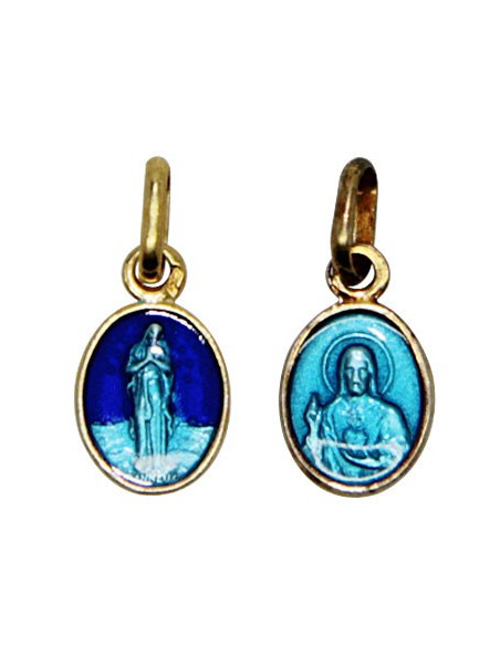 Medaille der Jungfrau der Armen von Banneux – blaues Emaille & vergoldet – 5 x 6 mm