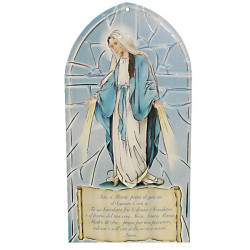 Plaque murale Vierge Miraculeuse avec prière en bois MDF – 10 × 20 cm