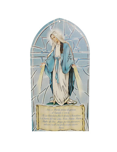 Wundertätige Madonna: MDF-Wandbild mit Gebet und Golddekor – 10 × 20 cm