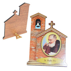 Cadre Padre Pio en forme d’église en bois MDF à poser – 11 cm