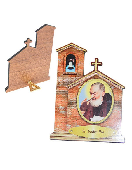 Cadre Padre Pio en forme d’église en bois MDF à poser – 11 cm