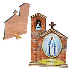 Cadre Vierge Miraculeuse à poser – Forme d'église en MDF, 7 × 11 cm