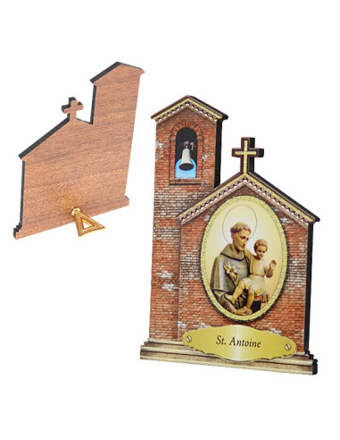 Heiliger Antonius: MDF-Rahmen in Kirchenform zum Aufstellen – 7 × 11 cm