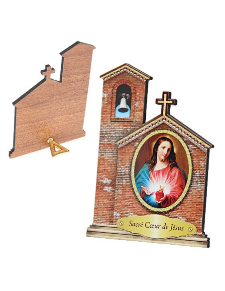Sacred Heart of Jesus church-shaped MDF tabletop frame – 11 cm