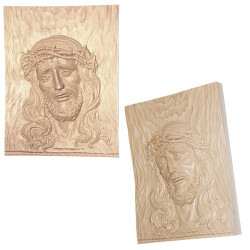 Face of Christ Carved Natural Wood Panel – 27 × 35 cm