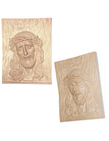 Cadre Visage du Christ sculpté en bois naturel – 27 × 35 cm