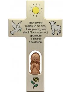 Holzkreuz mit Terrakotta-Engel fürs Kinderzimmer