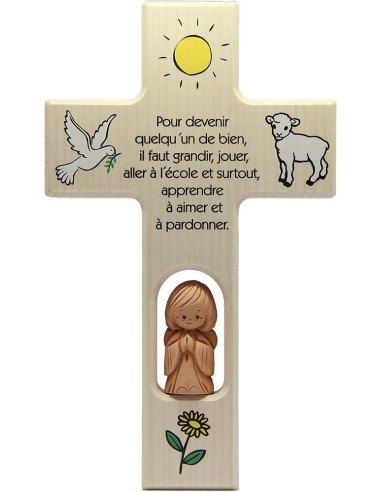 Holzkreuz mit Terrakotta-Engel fürs Kinderzimmer