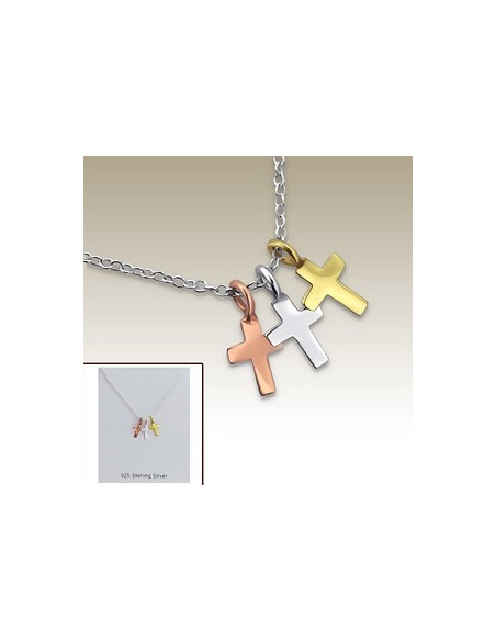 Collar pequeñas cruces tres colores - Plata 925