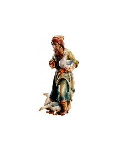 Pastor con ocas - figurita de madera de 6 cm
