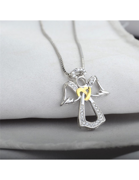 Collana in argento con pendente angelo in argento intarsiato con zirconi e cristalli - argento 925
