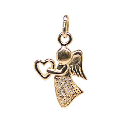 Pendentif ange brillant plaqué or avec cœur – bijou symbolique 2 cm