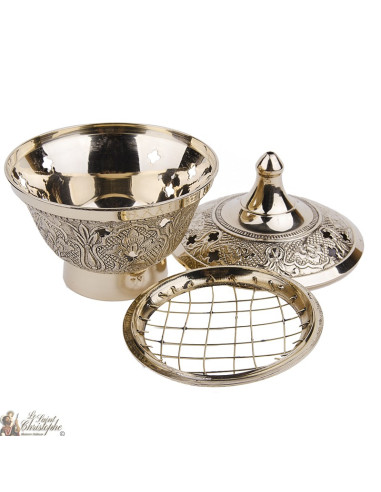 Incensario de cobre tallado 10 cm - friso floral