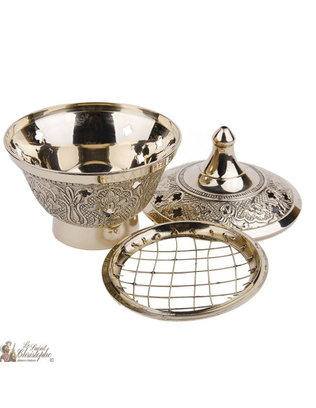 Incensario de cobre tallado 10 cm - friso floral