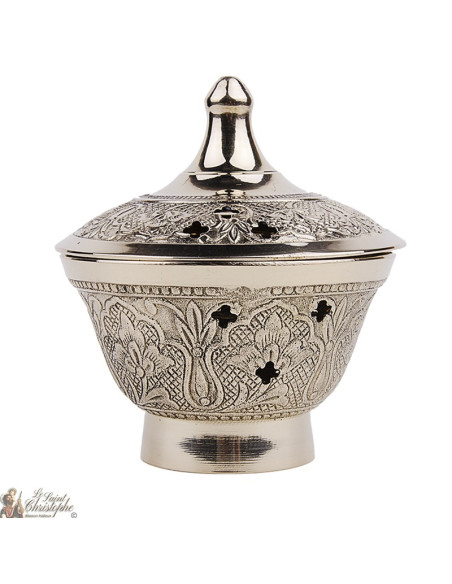 Incensiere in rame intagliato 10 cm - fregio floreale