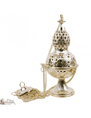 Carved golden incense burner with cross - hops
