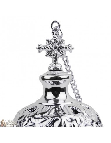 Carved silver incense burner with cross