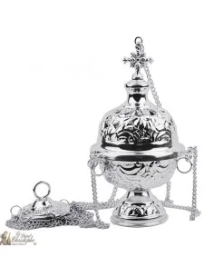 Carved silver incense burner with cross