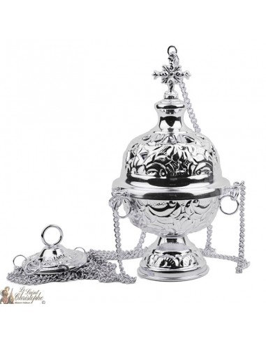 Carved silver incense burner with cross