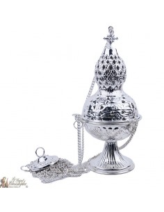 Carved silver incense burner with cross - hops