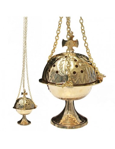 Incensiere di rame con croce - piume